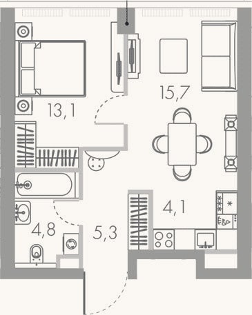 Планировка: 2-к, 43 м²