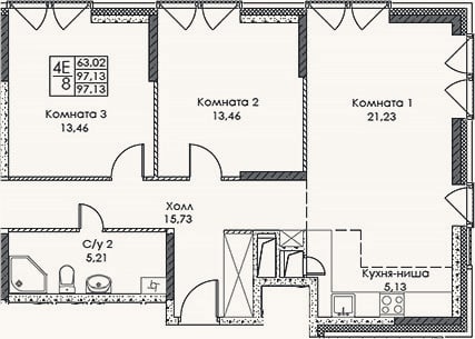 Планировка: 4+ к, 97,1 м²