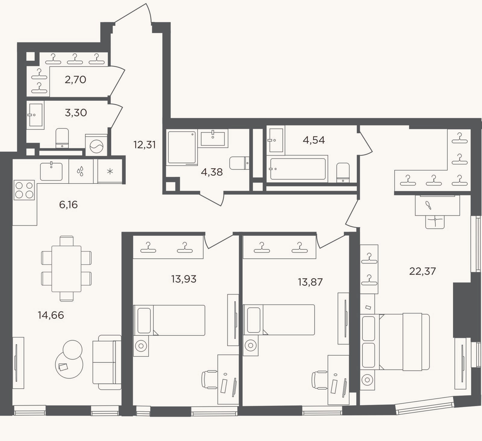 Планировка: 4+ к, 98,2 м²