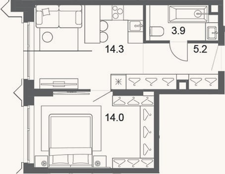 Планировка: 2-к, 37,4 м²