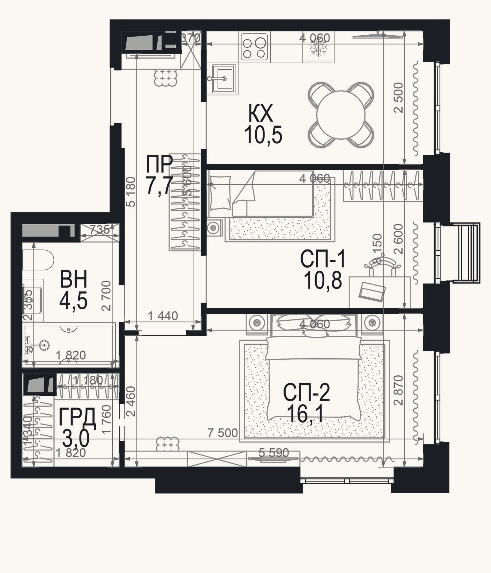 Планировка: 2-к, 52,6 м²