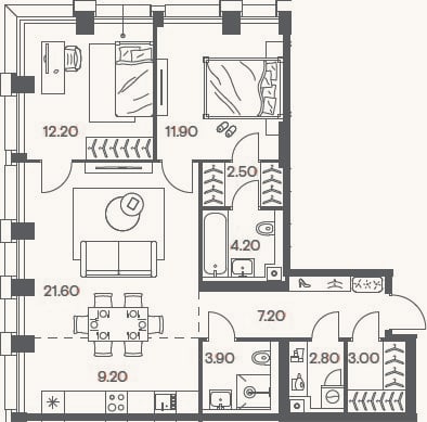 Планировка: 3-к, 78,5 м²