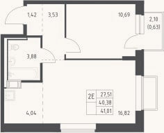 Планировка: 2-к, 40,4 м²