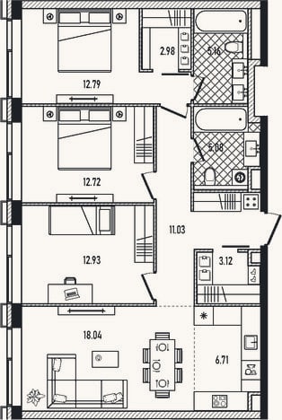Планировка: 4+ к, 90,6 м²