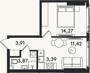 Планировка: 2-к, 36,9 м²
