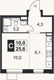 Планировка: Студия, 25,6 м²