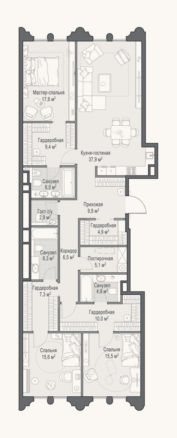 Планировка: 4+ к, 161,2 м²