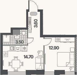 Планировка: 2-к, 34,7 м²