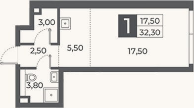 Планировка: Студия, 32,3 м²