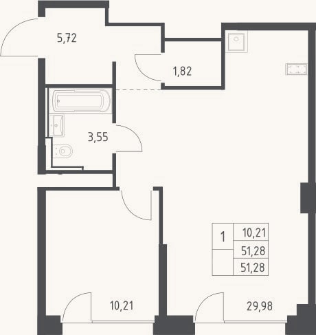 Планировка: 2-к, 51,3 м²