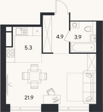 Планировка: Студия, 36 м²