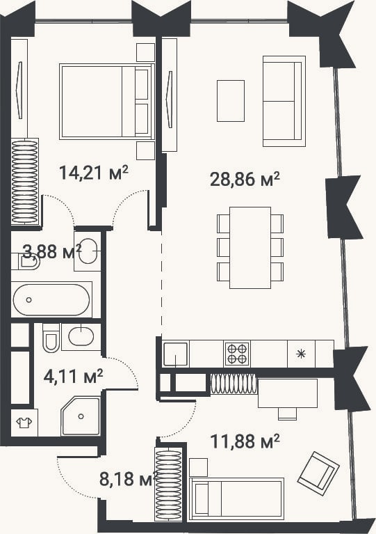 Планировка: 3-к, 74,5 м²