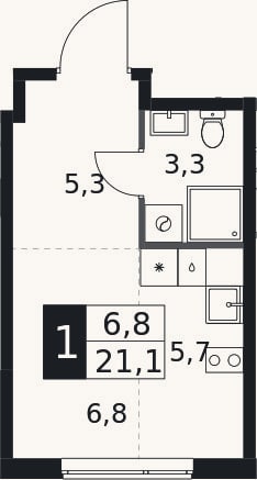 Планировка: Студия, 21,1 м²