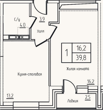 Планировка: 2-к, 37,3 м²