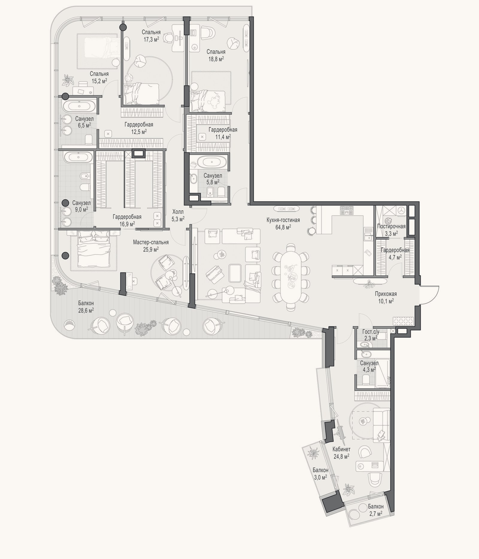 Планировка: 4+ к, 266,1 м²