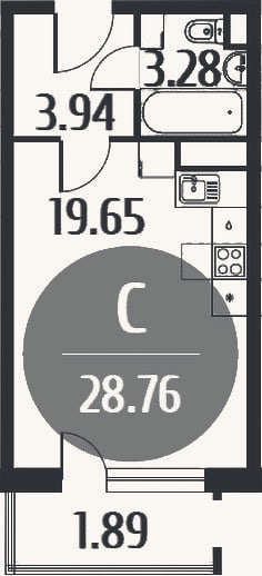 Планировка: Студия, 26,8 м²