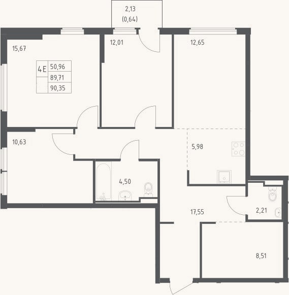 Планировка: 4+ к, 89,7 м²