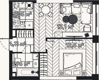 Планировка: 2-к, 38,7 м²