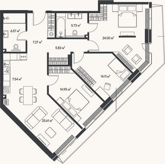 Планировка: 4+ к, 111,6 м²