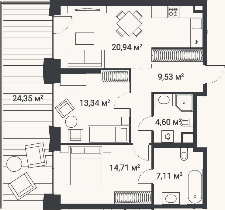 Планировка: 3-к, 68,1 м²