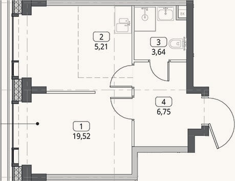 Планировка: Студия, 35,1 м²
