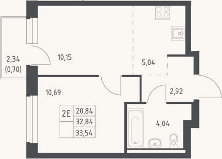 Планировка: 2-к, 32,8 м²
