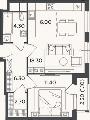 Планировка: 2-к, 49 м²