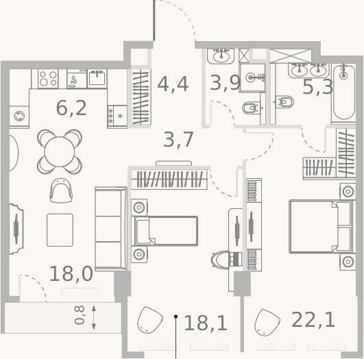 Планировка: 3-к, 81,7 м²