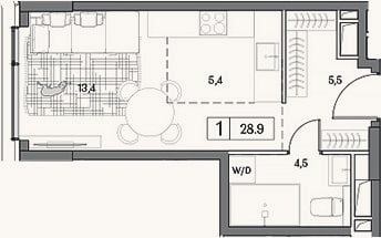 Планировка: Студия, 28,9 м²