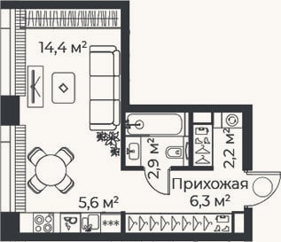 Планировка: Студия, 31,4 м²