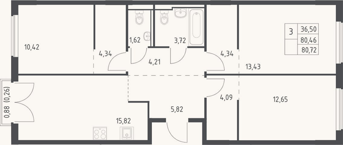 Планировка: 4+ к, 80,5 м²