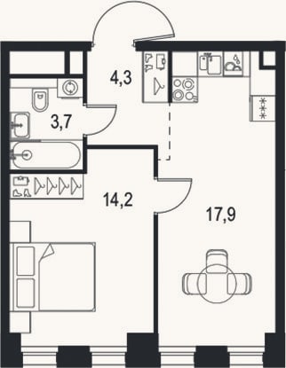 Планировка: 2-к, 40,1 м²