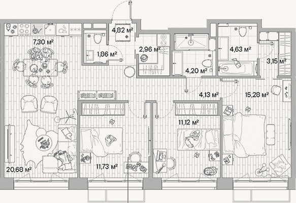 Планировка: 4+ к, 91,9 м²