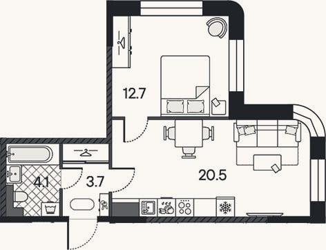 Планировка: 2-к, 41 м²