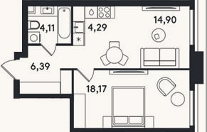 Планировка: 2-к, 47,9 м²