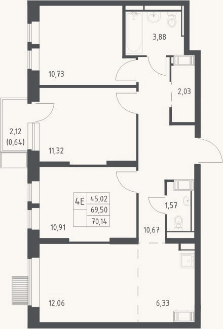 Планировка: 4+ к, 69,5 м²