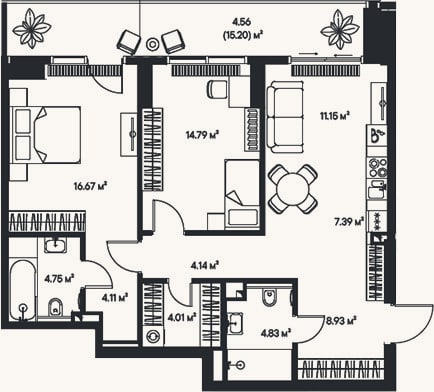 Планировка: 3-к, 80,8 м²