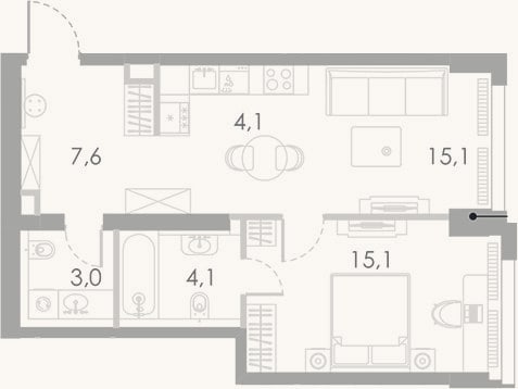 Планировка: 2-к, 49 м²