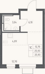 Планировка: Студия, 25,9 м²
