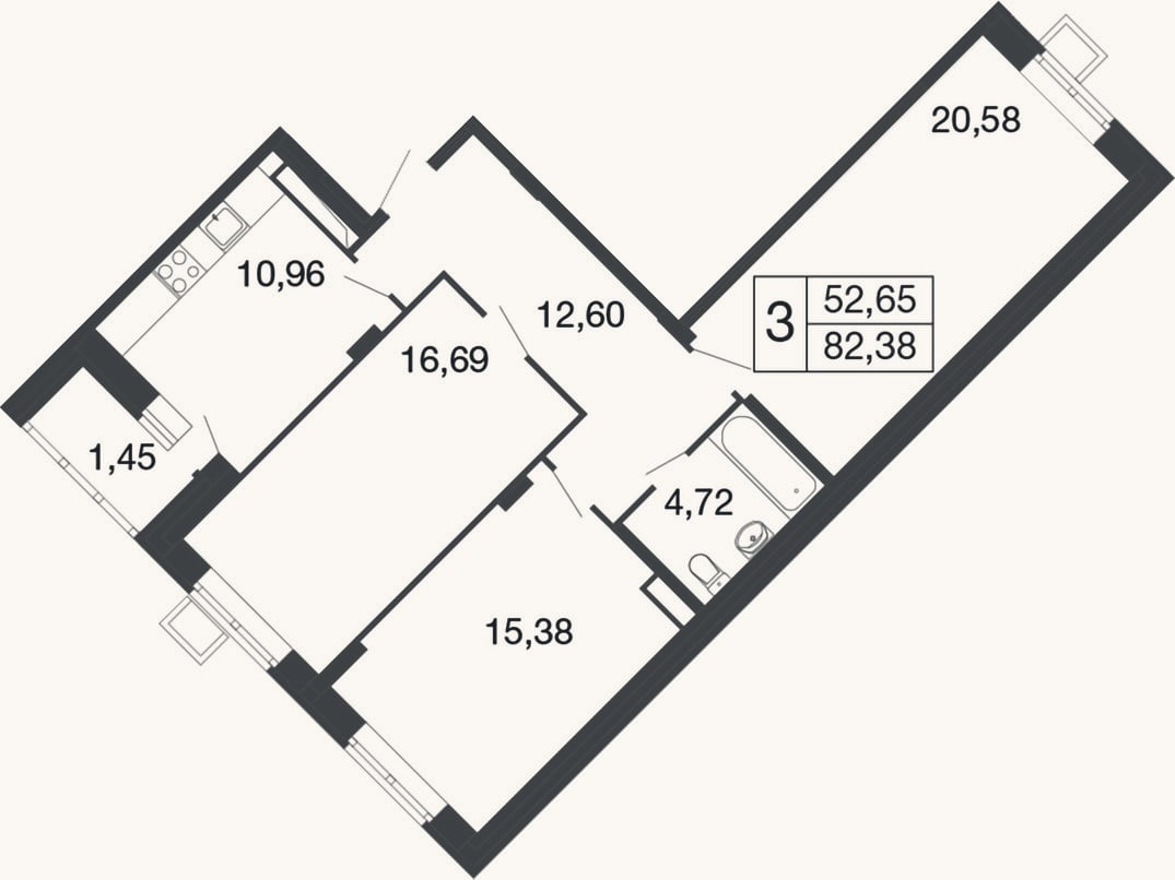 Планировка: 3-к, 80,9 м²