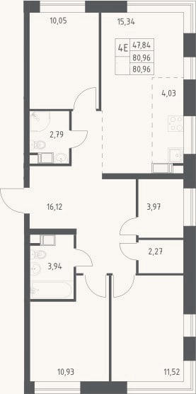 Планировка: 4+ к, 81 м²