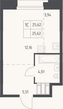 Планировка: Студия, 25,6 м²