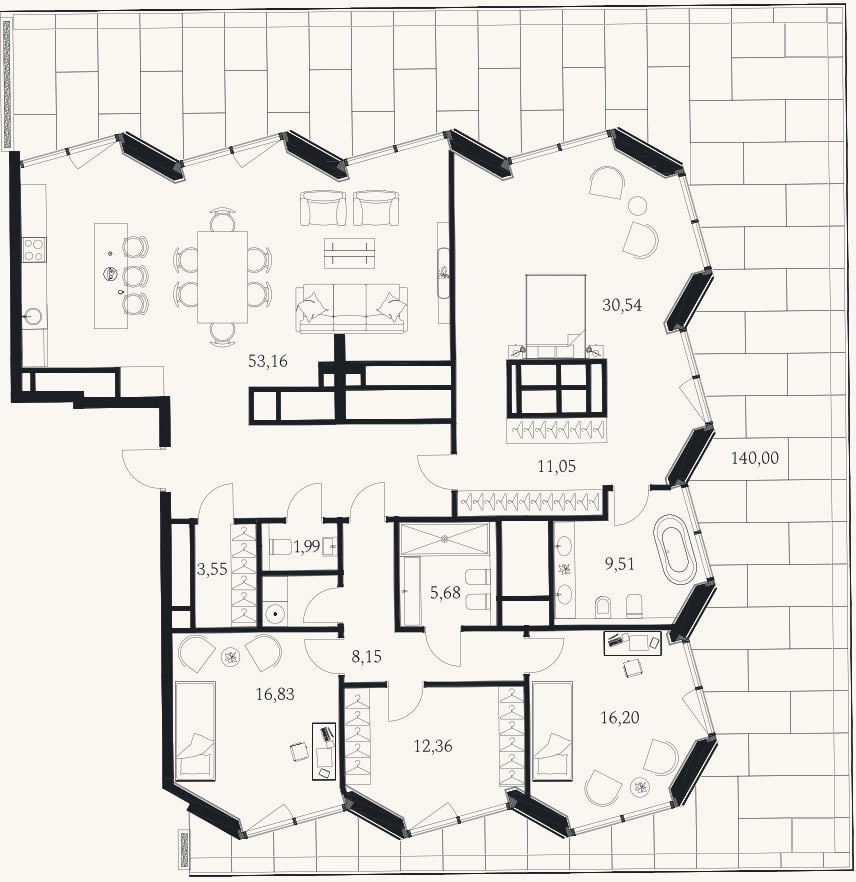 Планировка: 4+ к, 192,8 м²