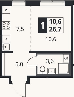 Планировка: Студия, 26,7 м²