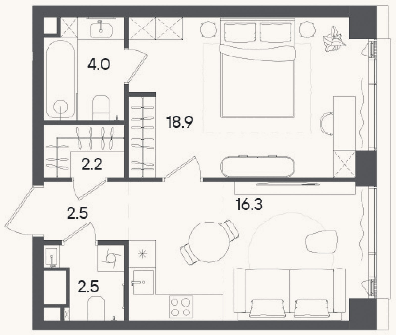 Планировка: 2-к, 46,4 м²