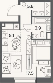 Планировка: Студия, 32,1 м²