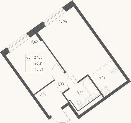 Планировка: 2-к, 40,3 м²