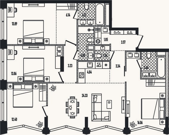 Планировка: 4+ к, 116,6 м²