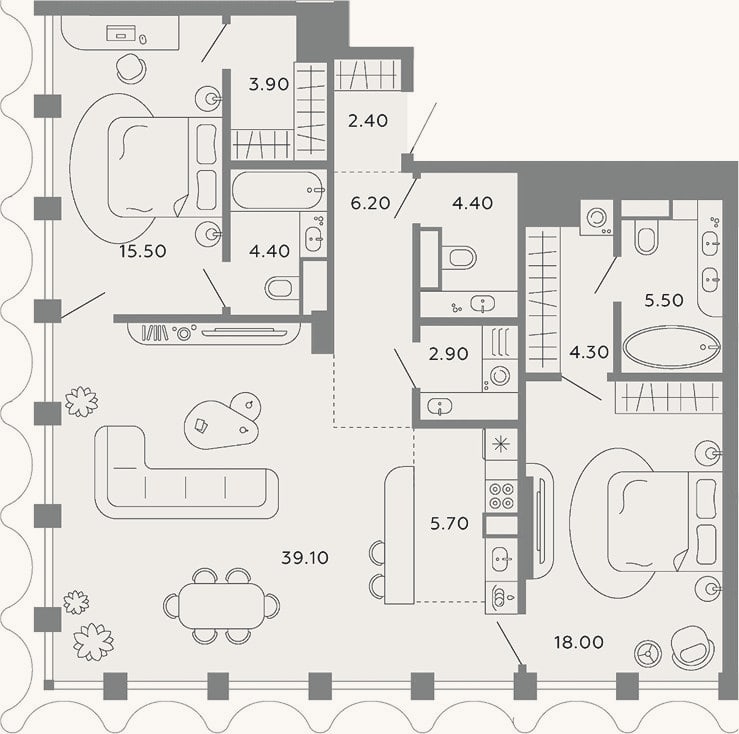 Планировка: 3-к, 112,3 м²