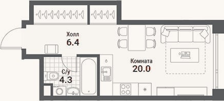 Планировка: Студия, 30,7 м²